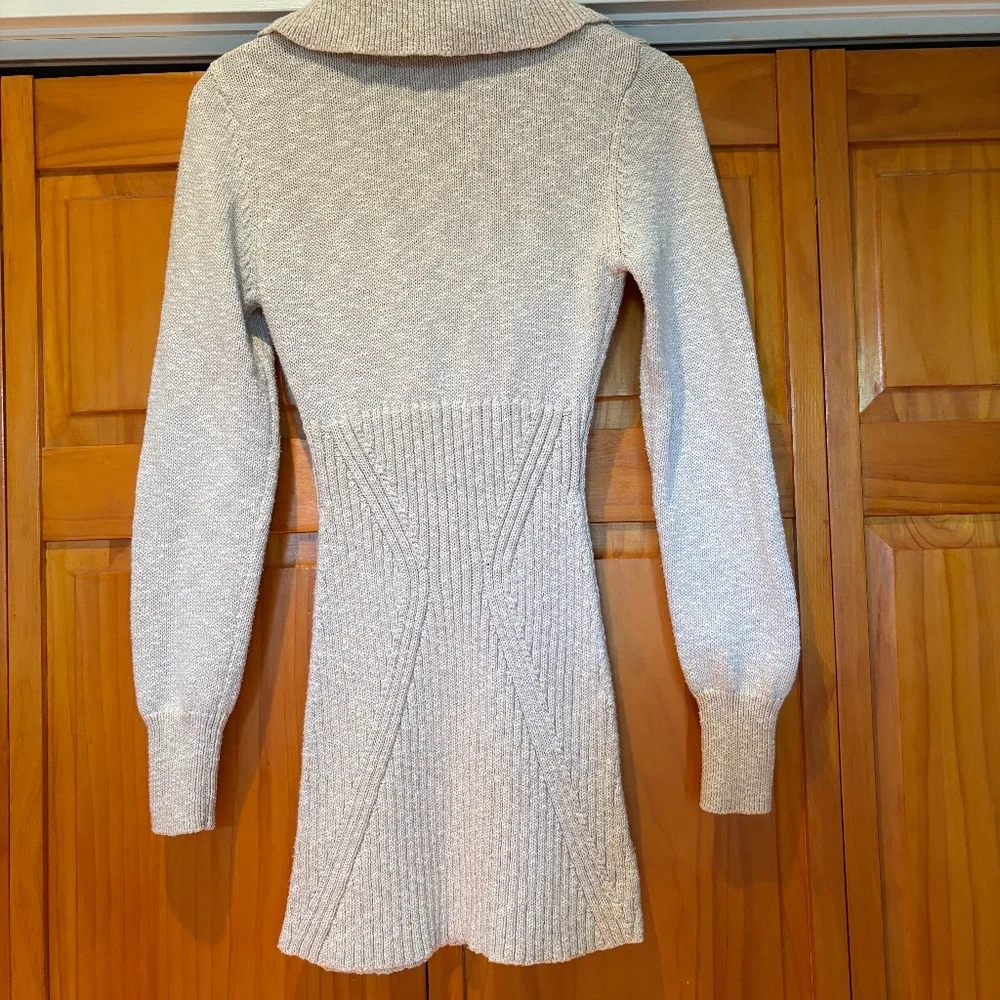 Free People Mont Blanc Mini Sweater Dress, Tan Oatmeal Color, Size Medium, Zip